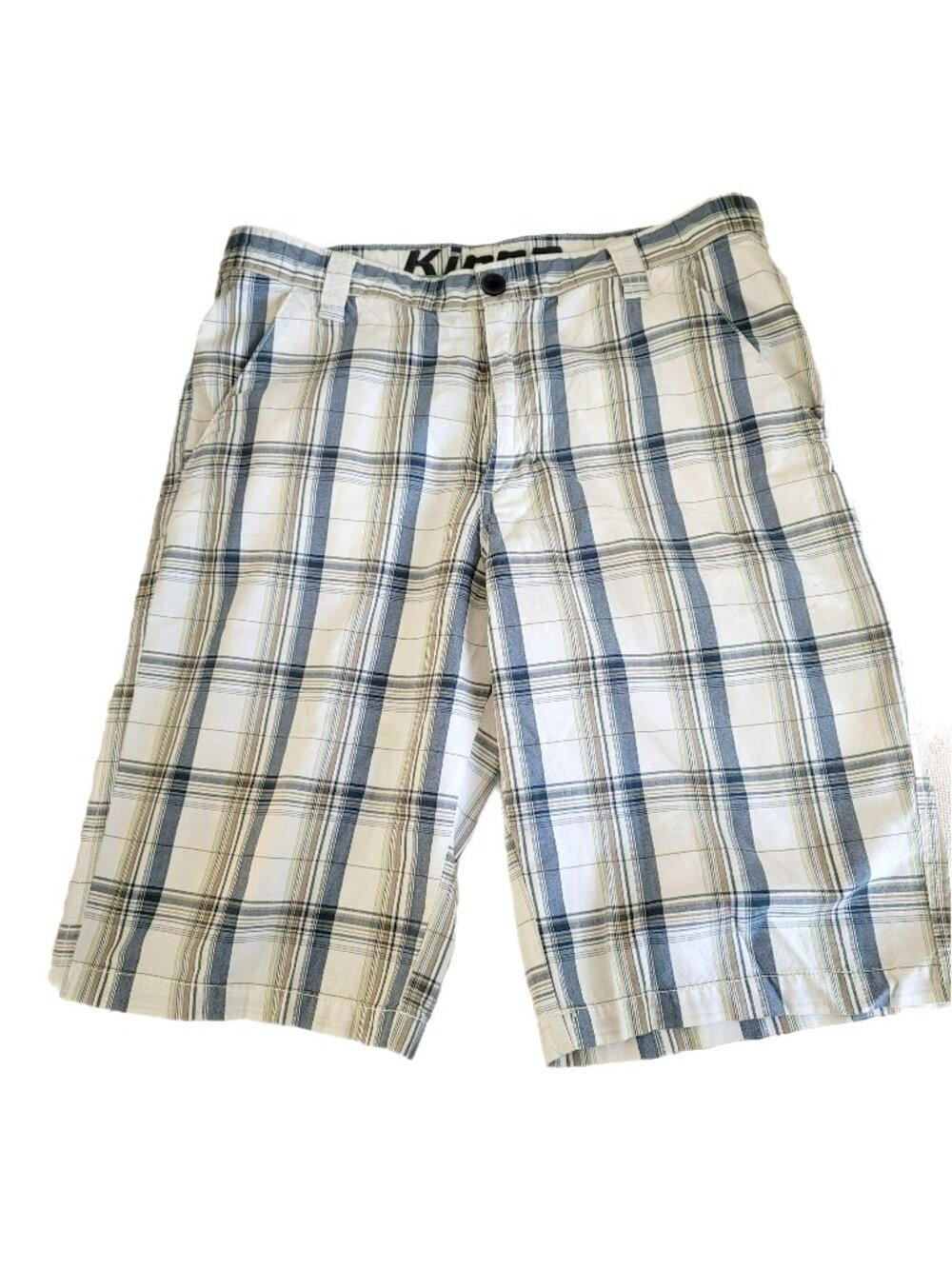 Kirra Golf Shorts Men's Plaid Bermuda White Blue Tan Plaid Cotton Size 34 LH8041
